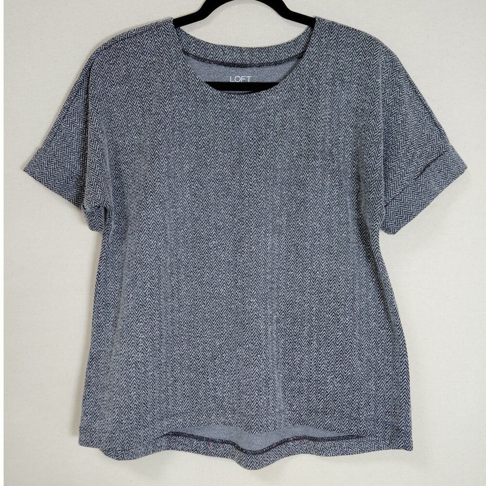 LOFT Knit Top Gray Solid Short Sleeve Women Size M